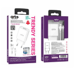 Carica Batterie Da Rete 2.1a Usb A Arte Serie Trendy Con Cavo Lightning Spina+cavo White Bianco