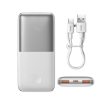 Power Bank Baseus 10000 Mah 20w 2 Usb + Usb-c + Micro Usb Bipow Digital Display Bianca White