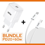 Bundle Alimentatore PD20W + Cavo Type-c Type-c in Nylon 60w - Bianco