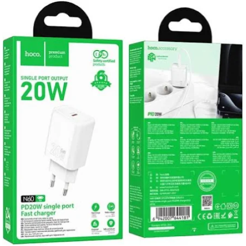 CARICABATTERIE SPINA CARICATORE HOCO N60 GENTLE PD20W TYPE-C BIANCO WHITE