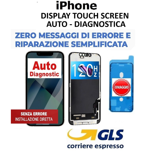 Display Lcd Touch Compatibile Per Apple Iphone 13 Pro Autodiagnosticabile 120Hz Diagnostic No Errore Soft Oled FHD 