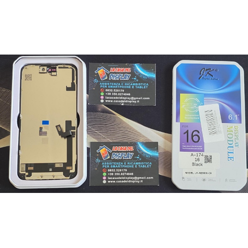 DISPLAY LCD TOUCH SCREEN COMPATIBILE PER IPHONE 16 NERO INCELL JK FHD