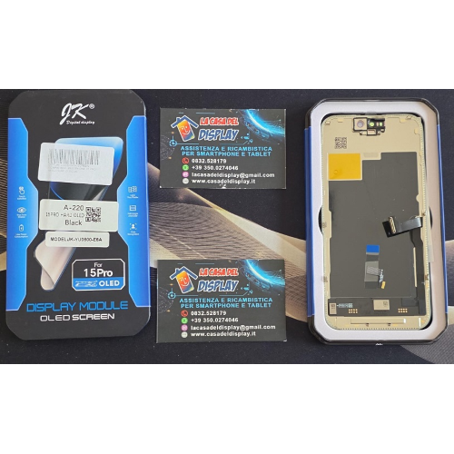 DISPLAY LCD TOUCH SCREEN COMPATIBILE  PER IPHONE 15 PRO NERO HARD OLED JK