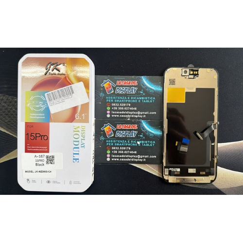 DISPLAY LCD TOUCH SCREEN PER IPHONE 15 PRO  NERO INCELL JK FHD IC Intercambiabile