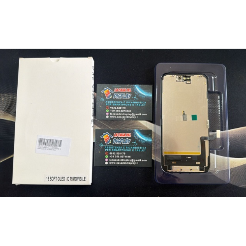 LCD DISPLAY + TOUCH SCREEN VETRO COMPATIBILE PER  IPHONE 15 SOFT OLED ZY IC RIMOVIBILE