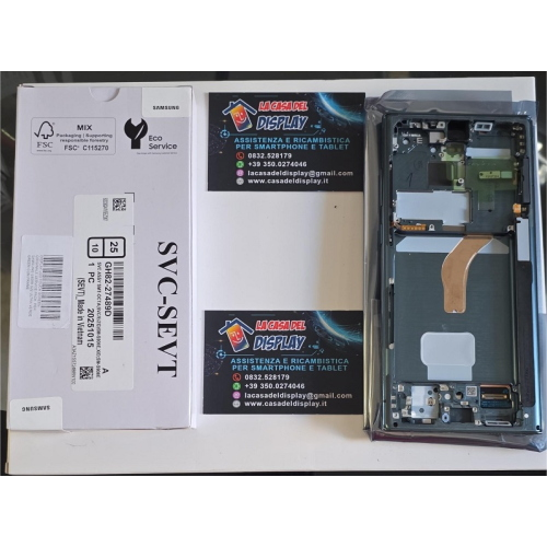 DISPLAY LCD TOUCH SCREEN ORIGINALE SERVICE PACK  PER SAMSUNG S908B S22 ULTRA VERDE GREEN CON FRAME 