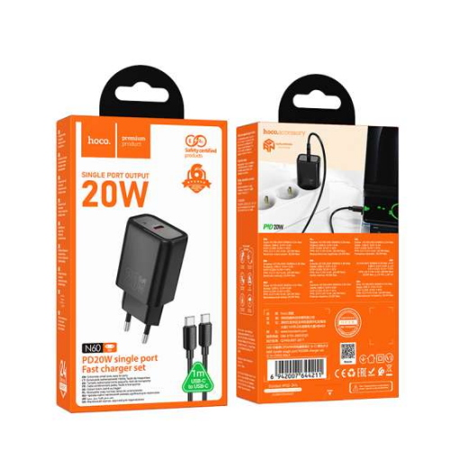 Hoco Caricabatterie USB-C 20W + Cavo Dati Type-C N61 White N61.CC.WH